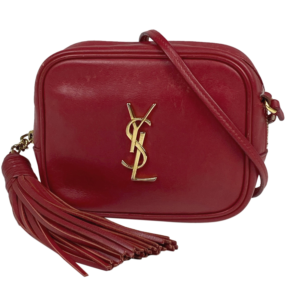 Yves Saint Laurent Blogger Shoulder Bag Logo Fringe Tassel Red